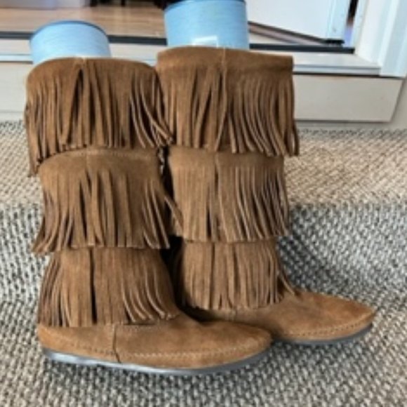 MINNETONKA 3-LAYER SUEDE FRINGE MOCCASIN SZ. 8 - Picture 6 of 6